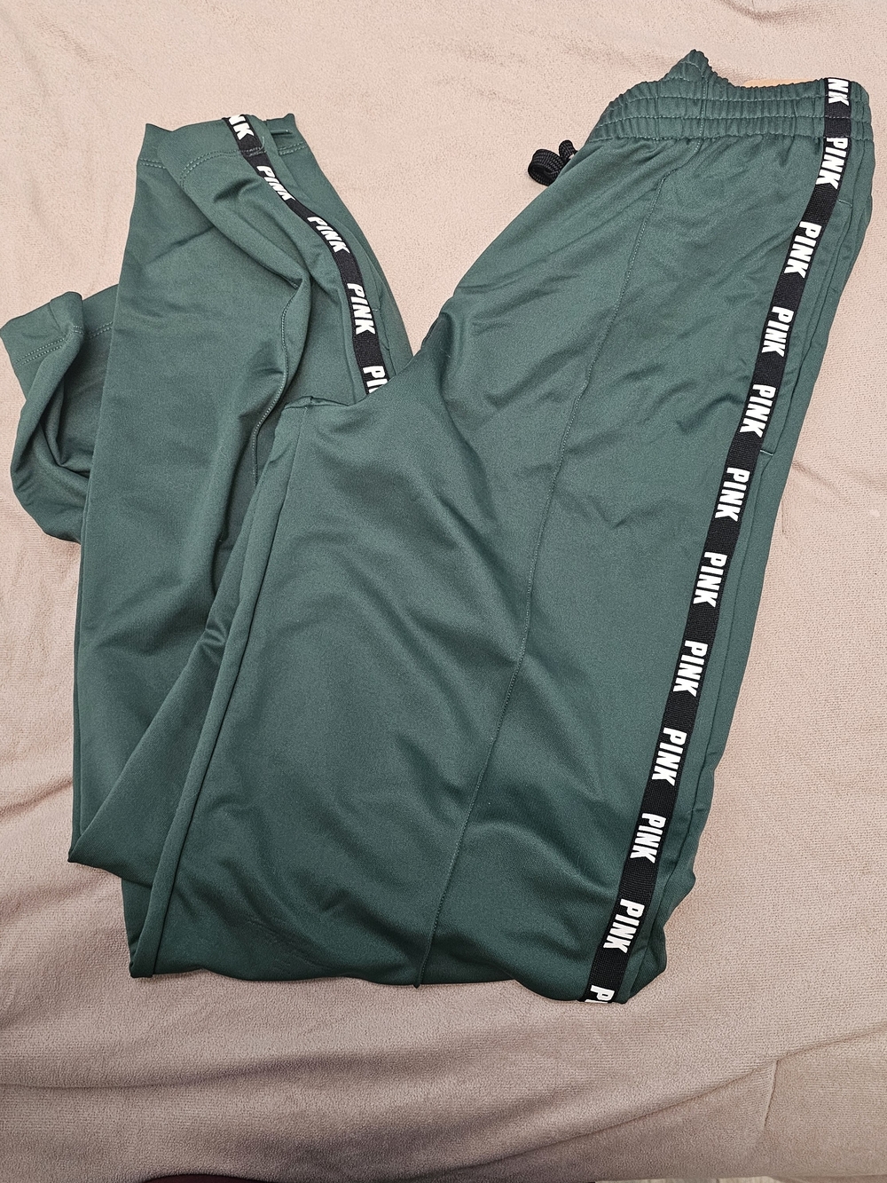 Victoria's Secret PINK Forest Green Track Pants with Black/White Side Tape